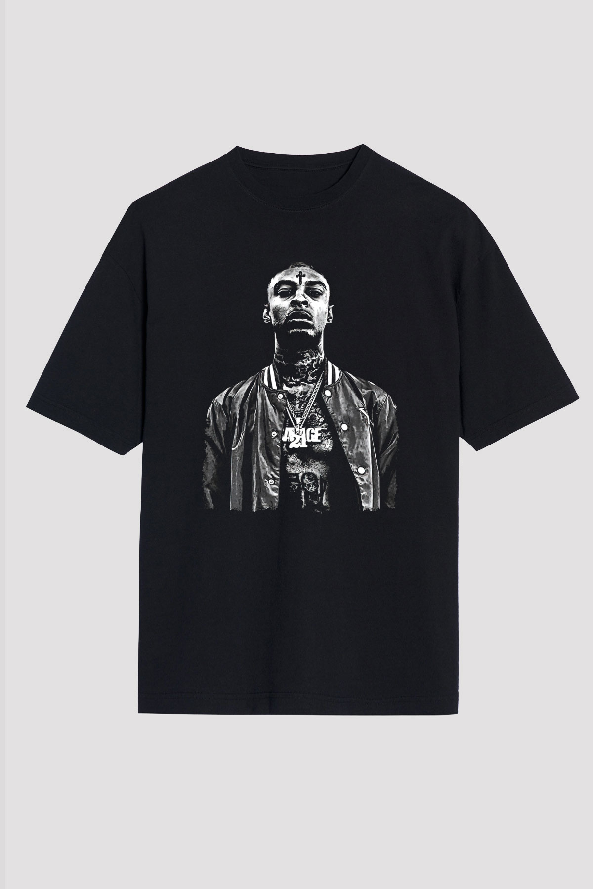 21 Savage Baskılı Unisex Siyah Oversize Tişört - Tshirt