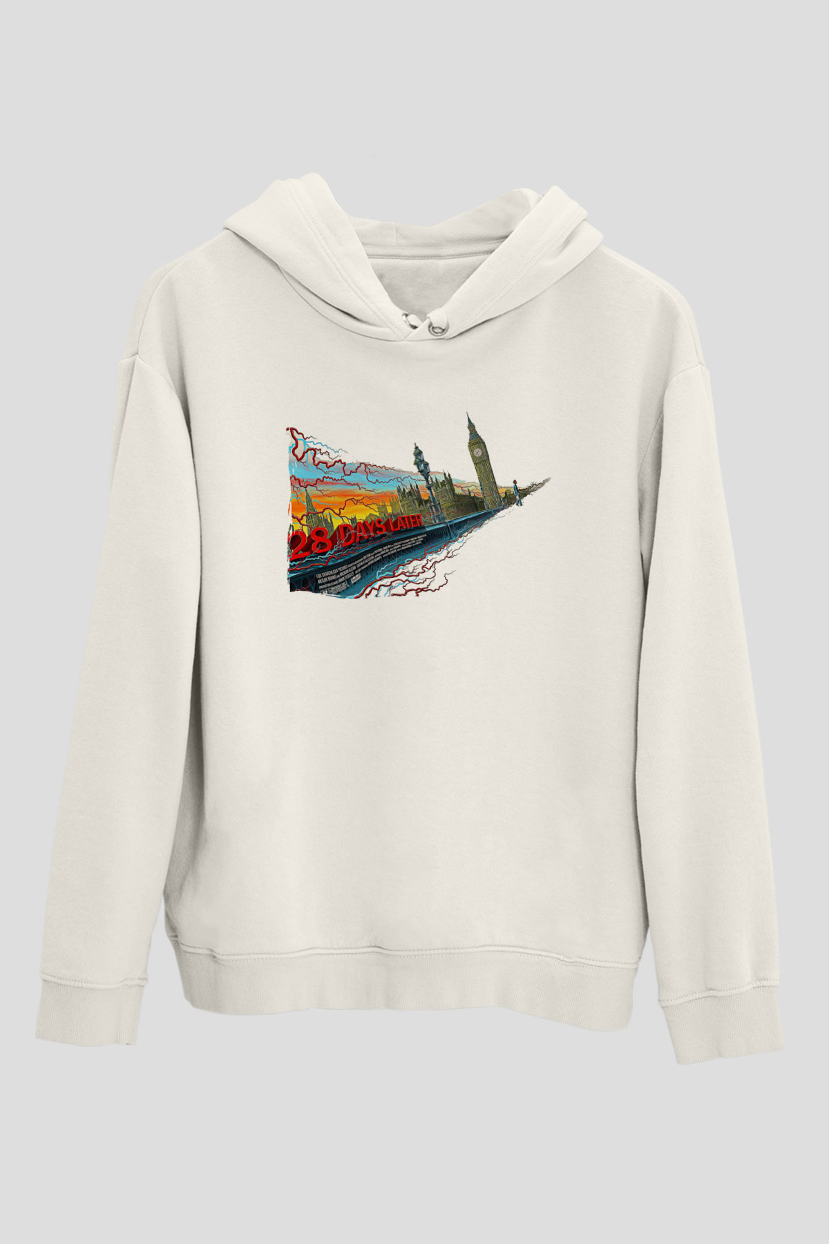 28 Days Later Baskılı Beyaz Unisex Hoodie