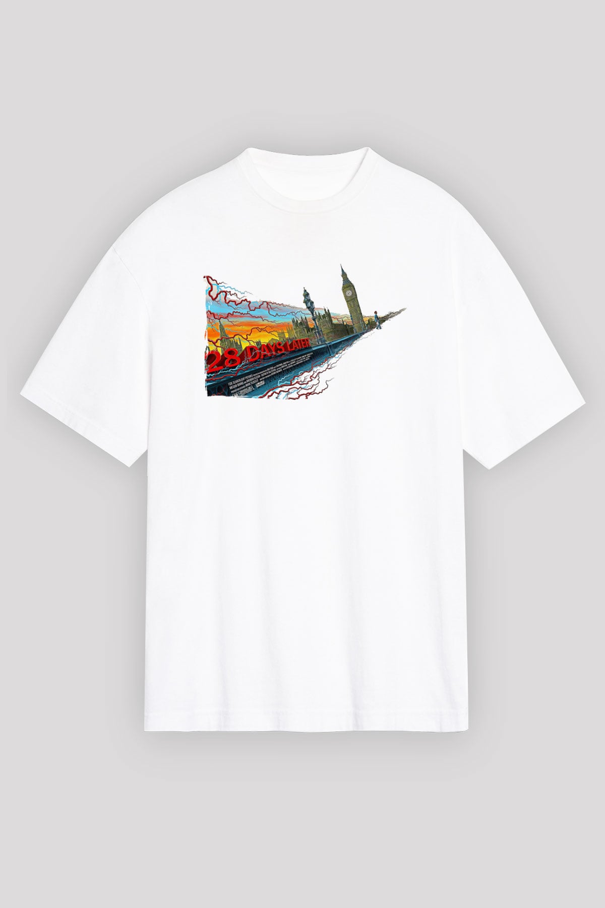 28 Days Later Baskılı Beyaz Unisex Oversize Tişört - Tshirt