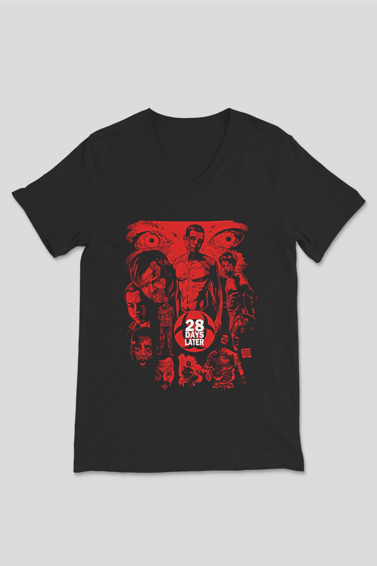 28 Days Later Baskılı Unisex Siyah V Yaka Tişört - Tshirt