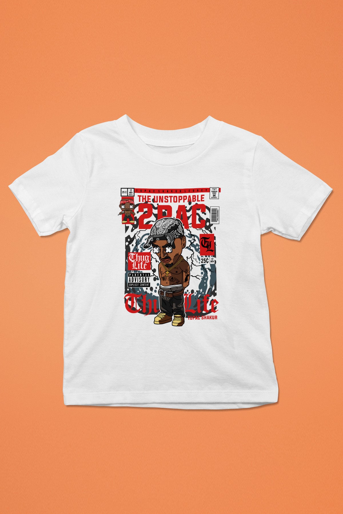 2PAC Baskılı Unisex Beyaz Çocuk Tişört