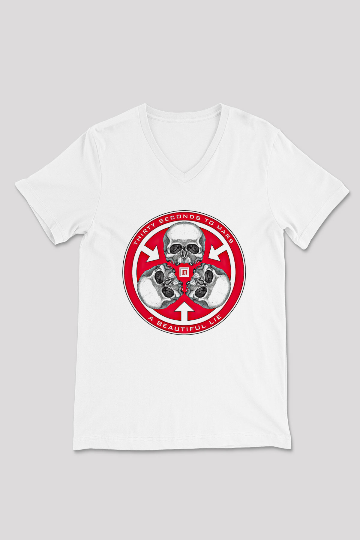 30 Seconds To Mars Baskılı Unisex Beyaz V Yaka Tişört