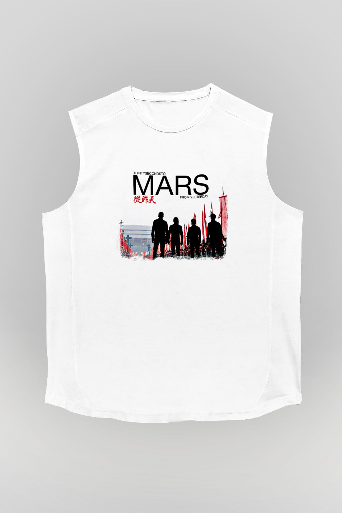 30 Seconds To Mars Baskılı Unisex Beyaz Kolsuz Tişört