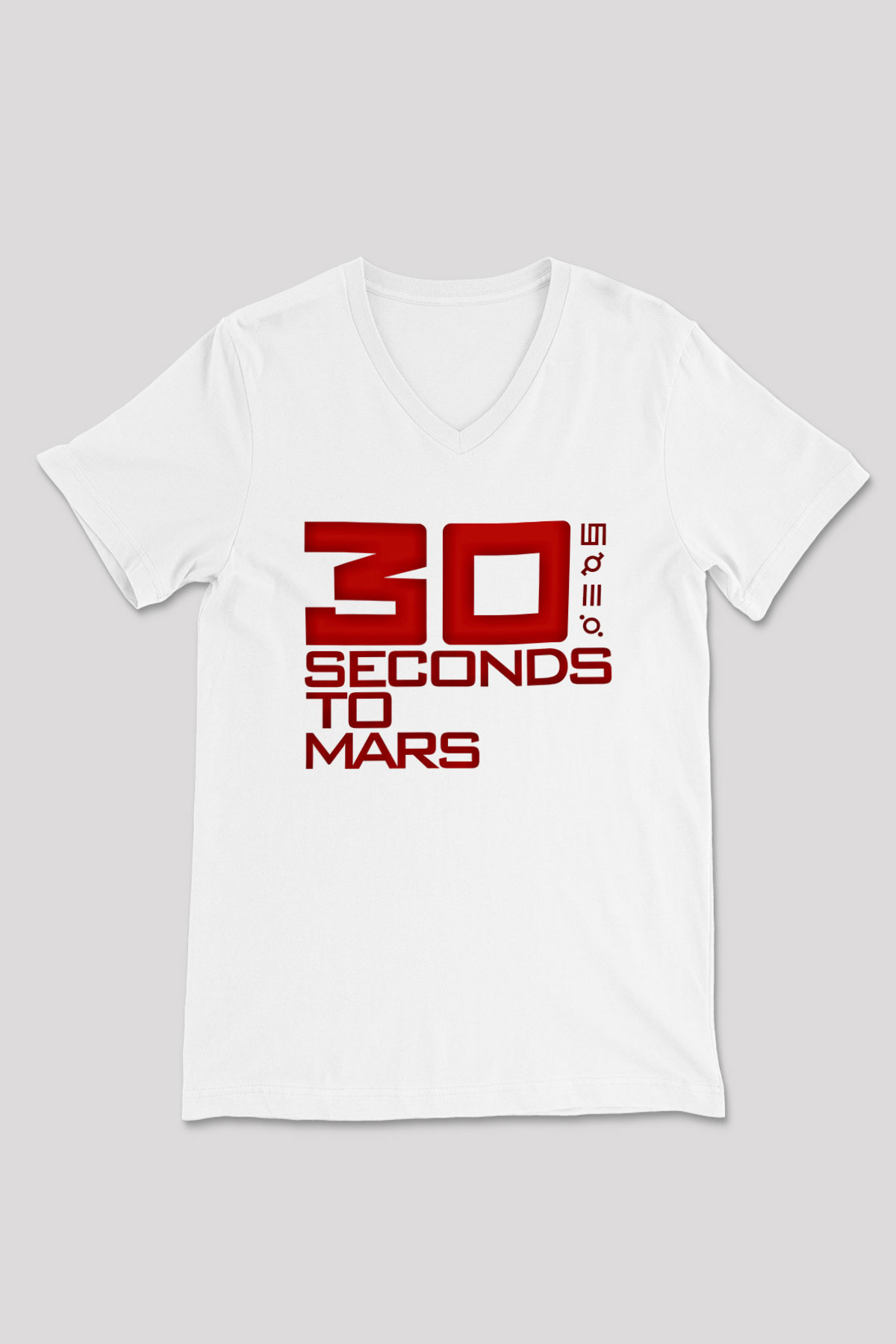 30 Seconds To Mars Baskılı Unisex Beyaz V Yaka Tişört