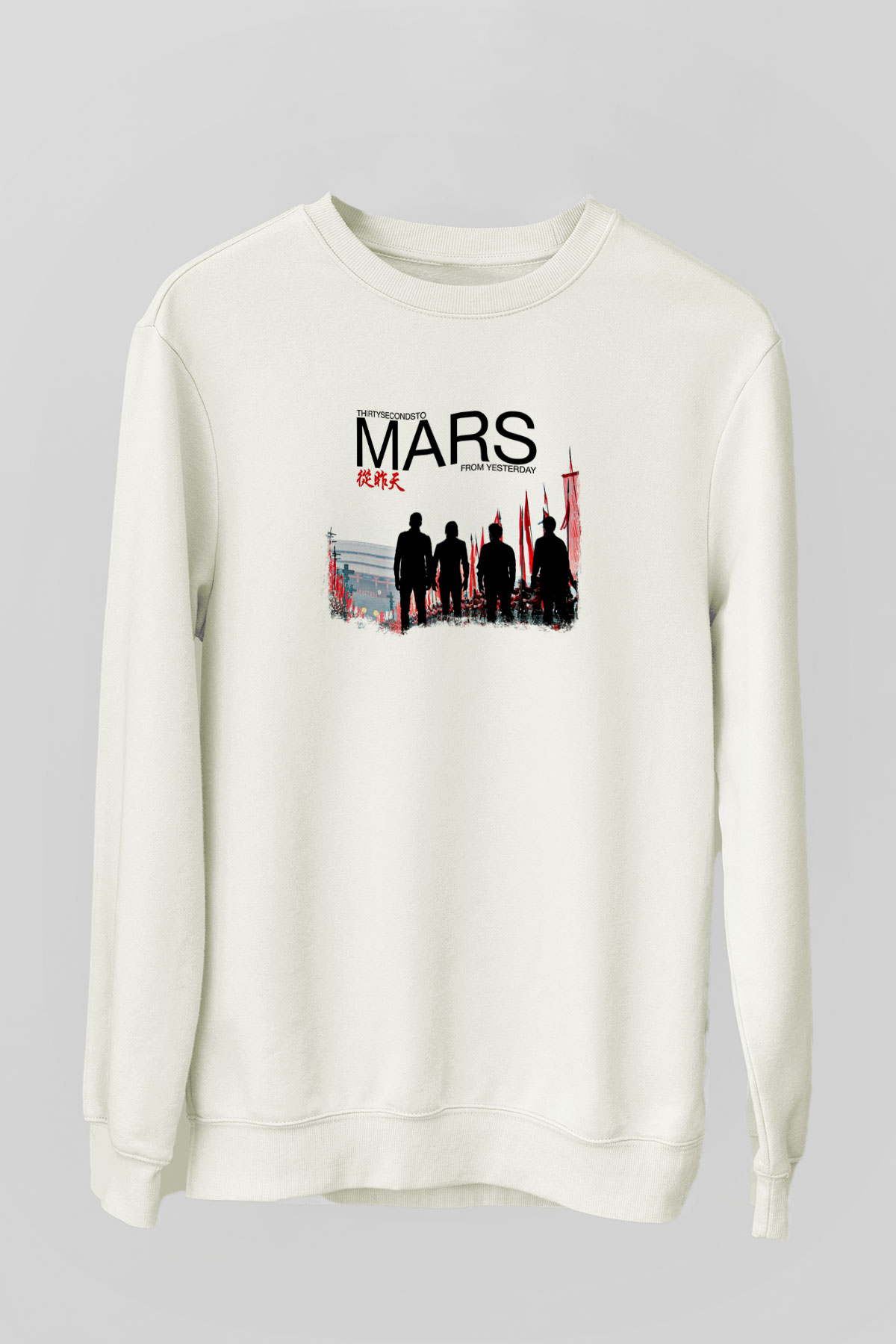 30 Seconds To Mars Baskılı Unisex Beyaz Sweatshirt