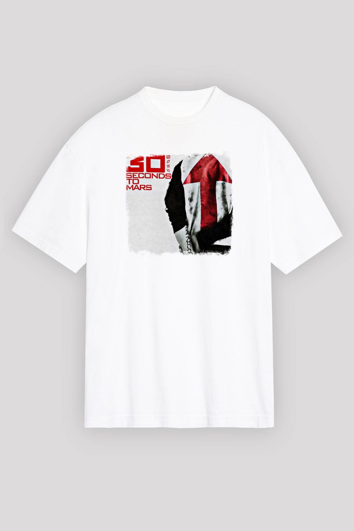 30 Seconds To Mars Baskılı Unisex Beyaz Oversize Tişört