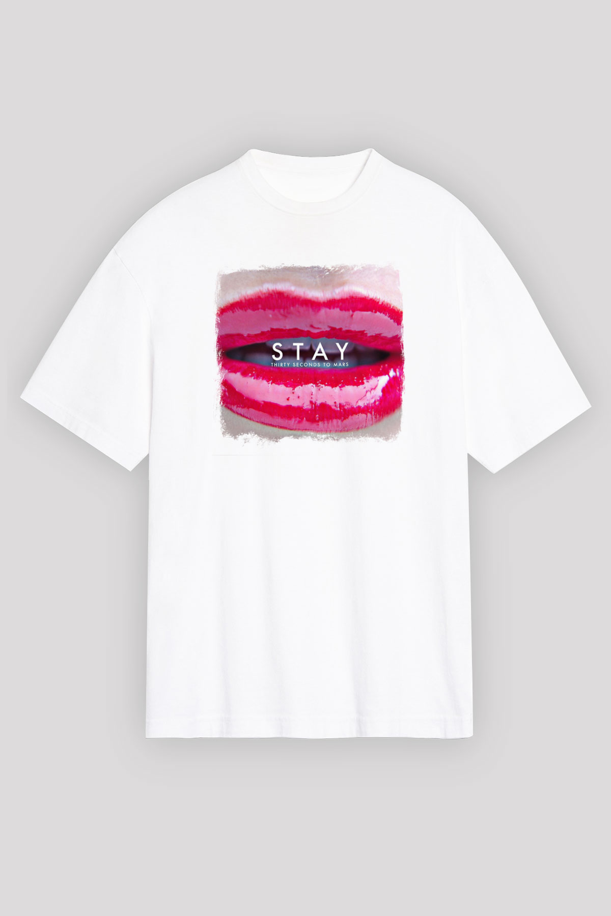 30 Seconds To Mars Baskılı Unisex Beyaz Oversize Tişört
