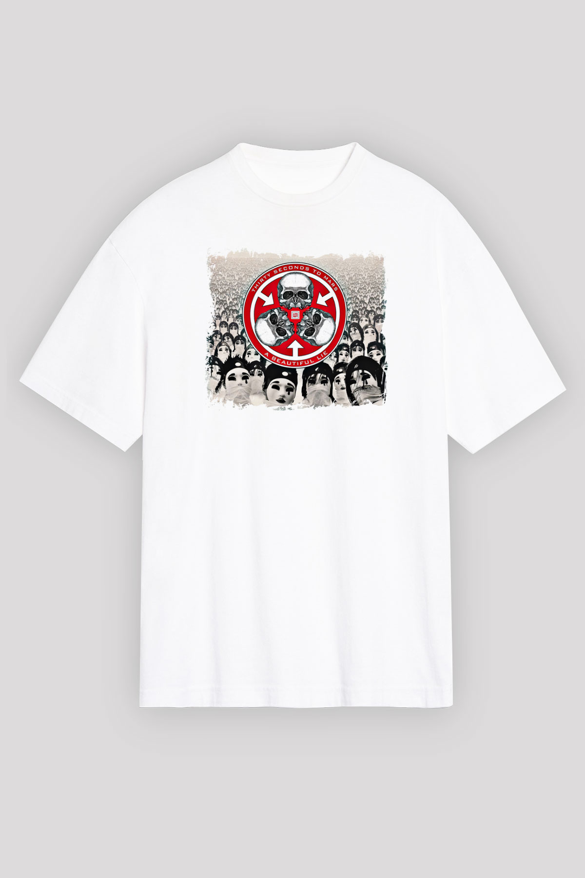 30 Seconds To Mars Baskılı Unisex Beyaz Oversize Tişört