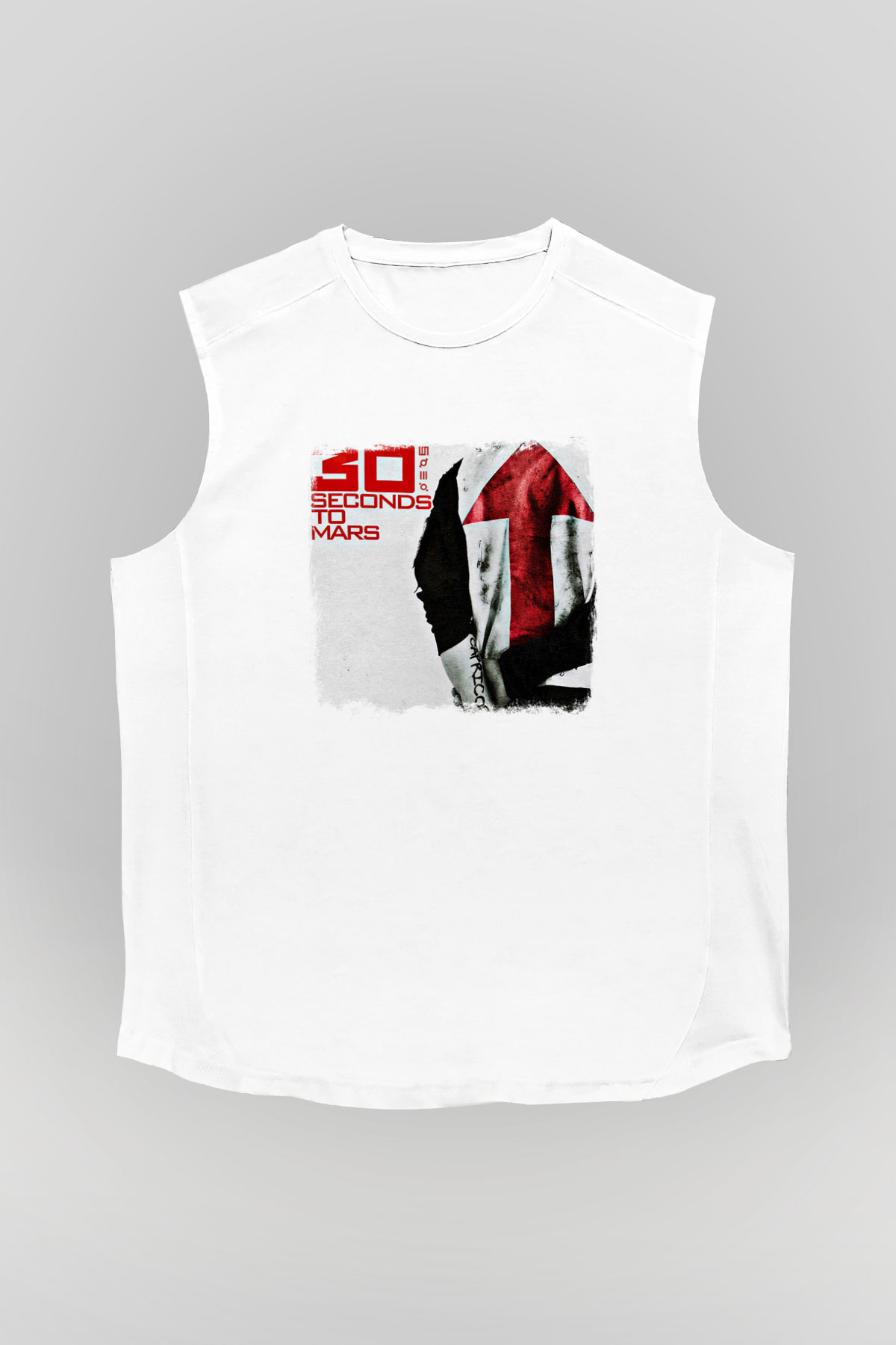 30 Seconds To Mars Baskılı Unisex Beyaz Kolsuz Tişört