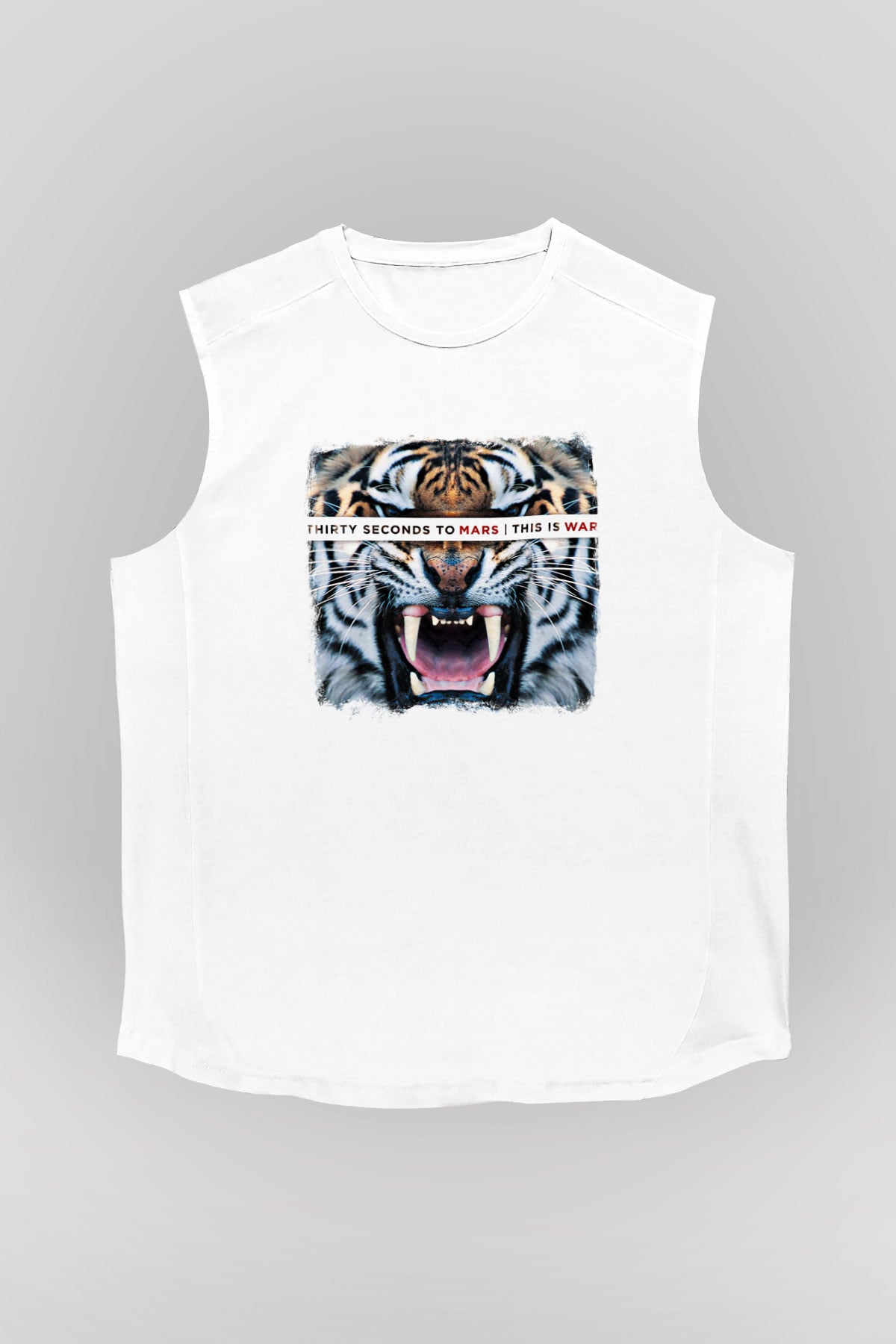 30 Seconds To Mars Baskılı Unisex Beyaz Kolsuz Tişört