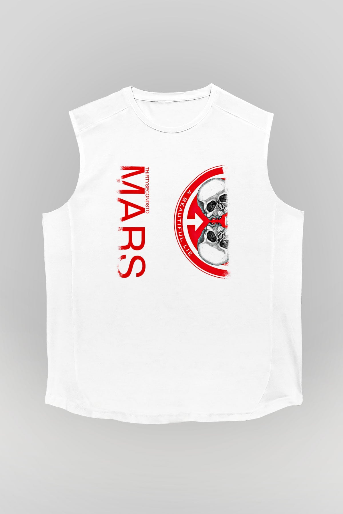 30 Seconds To Mars Baskılı Unisex Beyaz Kolsuz Tişört
