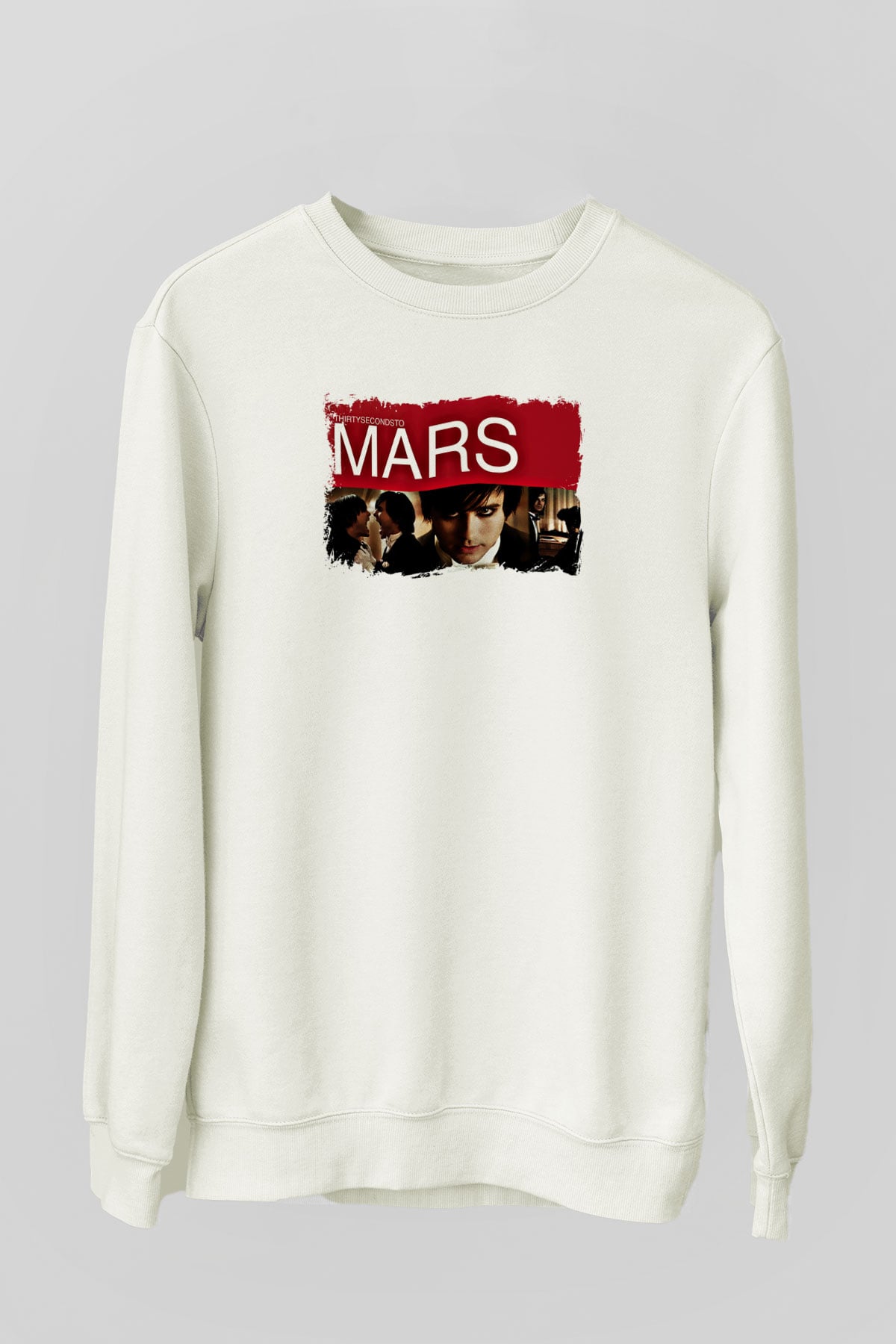 30 Seconds To Mars Baskılı Unisex Beyaz Sweatshirt