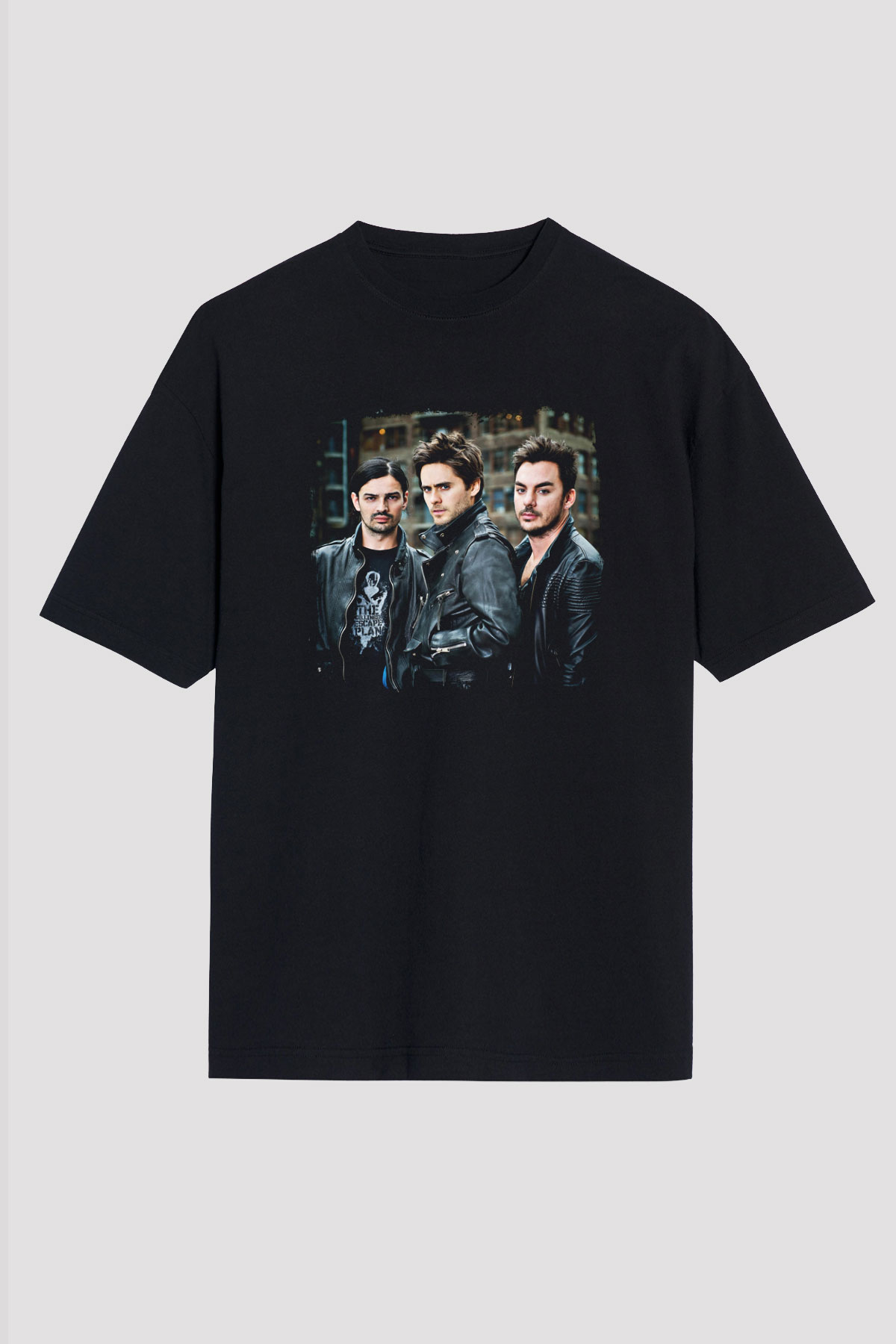 30 Seconds To Mars Baskılı Unisex Siyah Oversize Tişört