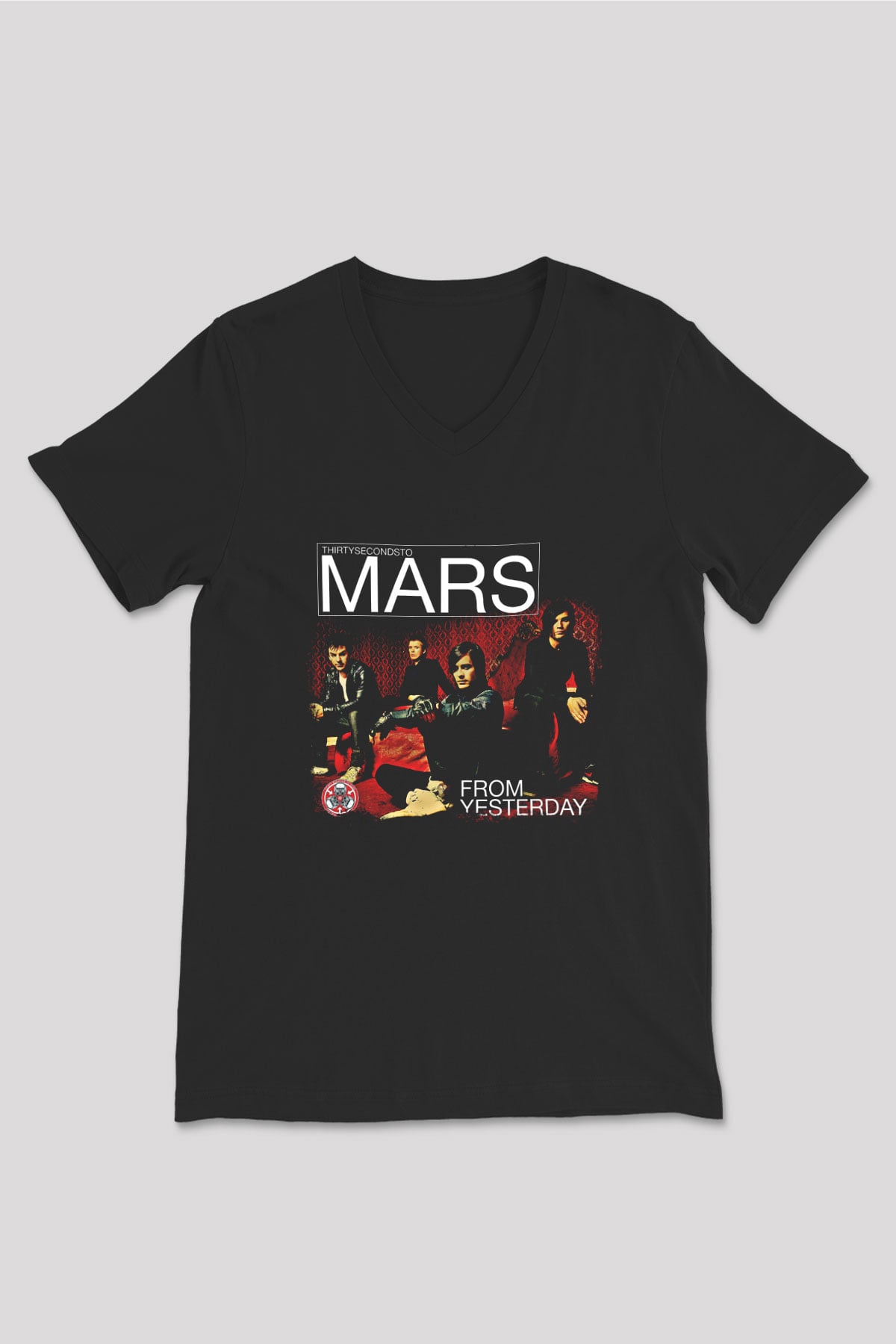 30 Seconds To Mars Baskılı Unisex Siyah V Yaka Tişört