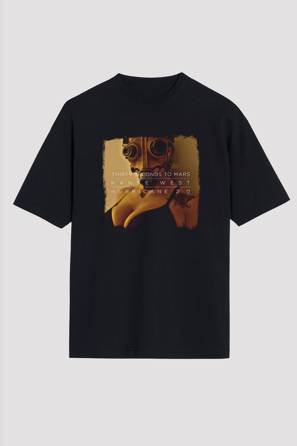 30 Seconds To Mars Baskılı Unisex Siyah Oversize Tişört