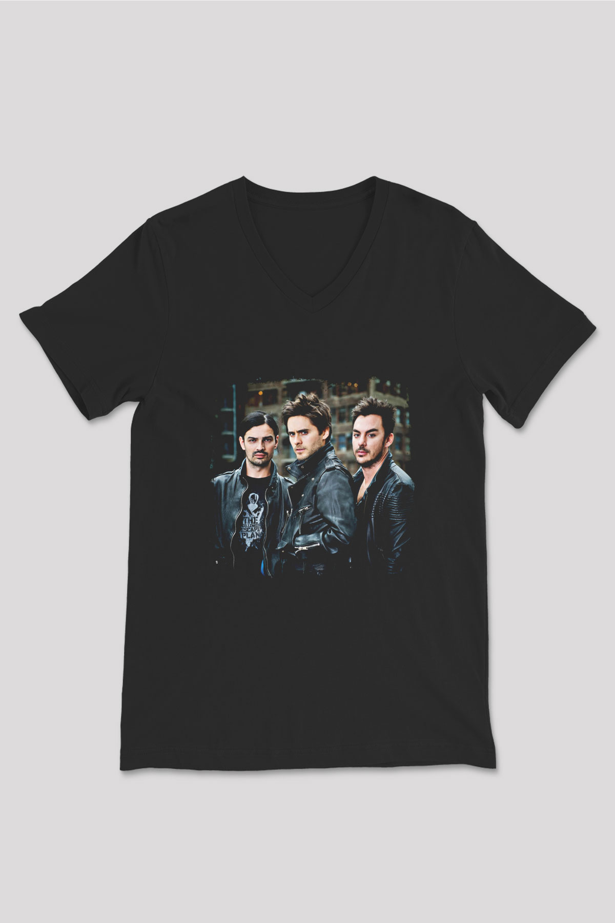 30 Seconds To Mars Baskılı Unisex Siyah V Yaka Tişört