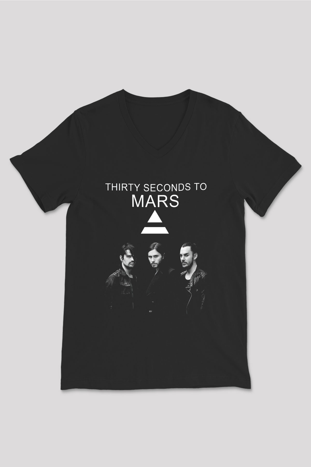 30 Seconds To Mars Grubu Siyah Unisex V Yaka Tişört T-Shirt