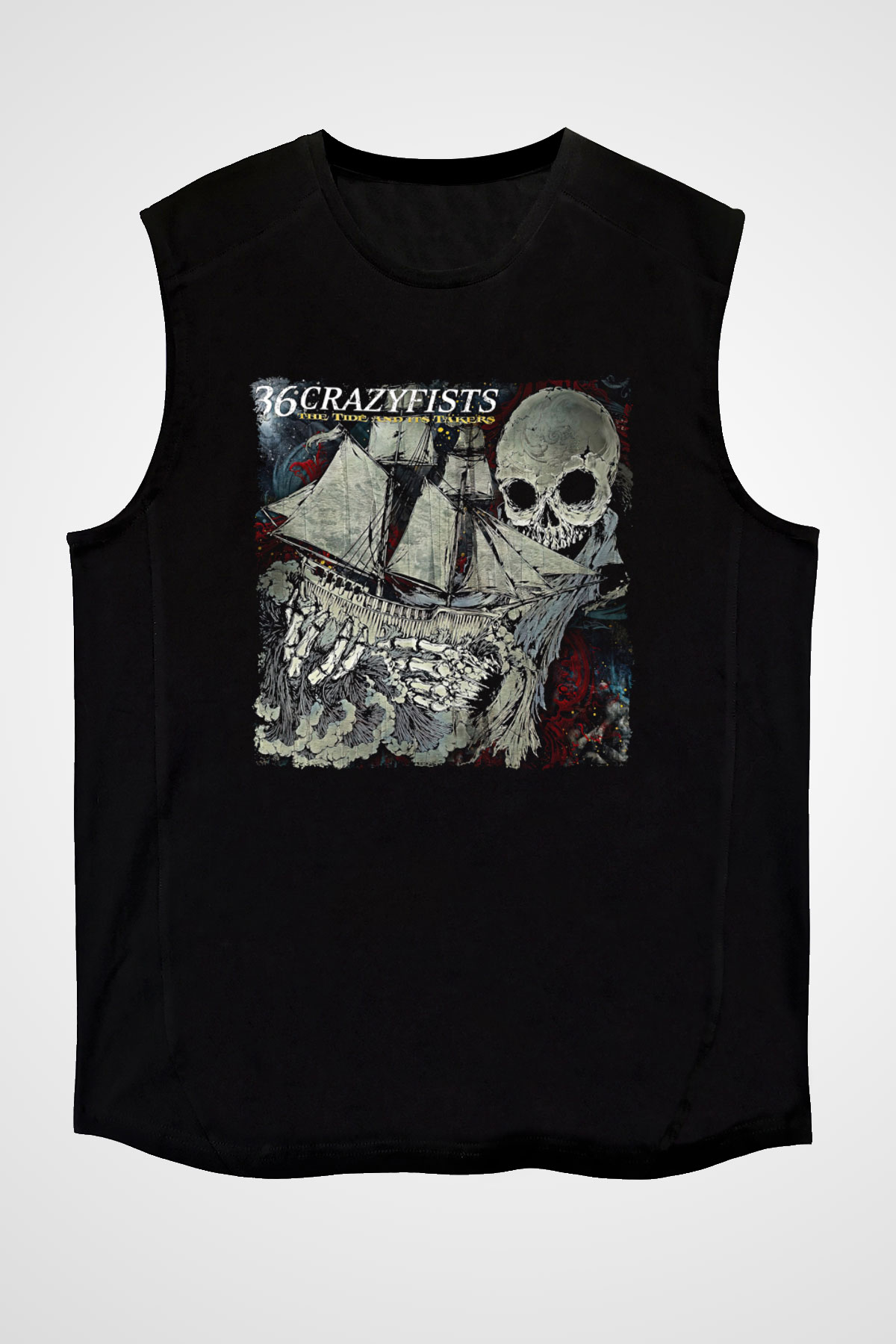 36 Crazyfists Baskılı Unisex Siyah Kolsuz Tişört - Tshirt