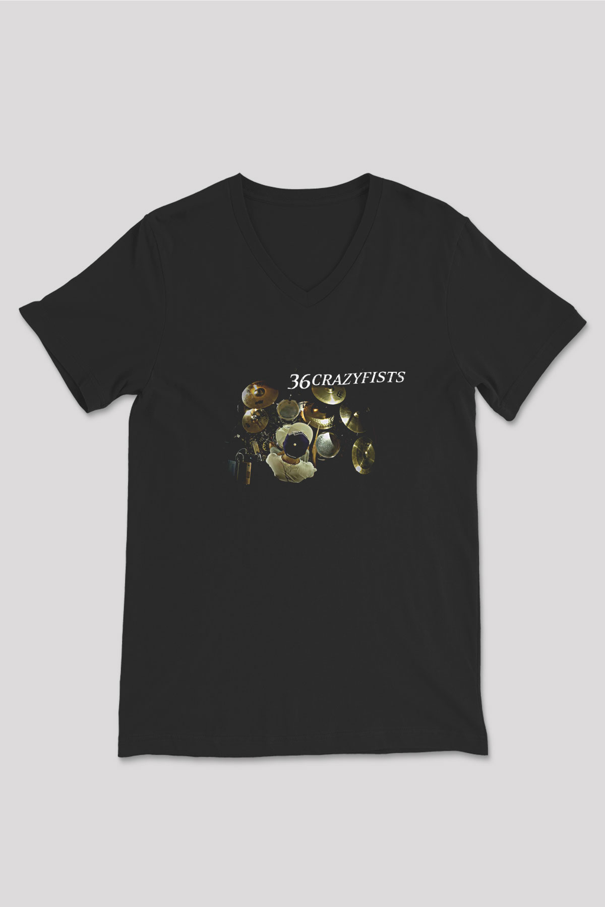 36 Crazyfists Baskılı Unisex Siyah V Yaka Tişört - Tshirt