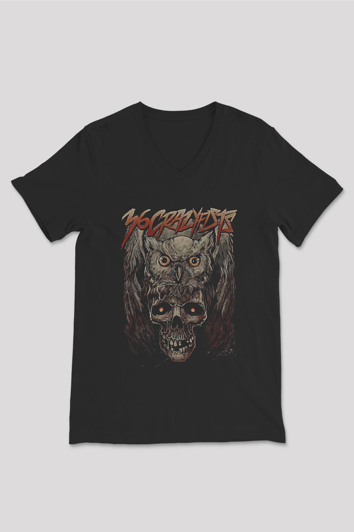36 Crazyfists Baskılı Unisex Siyah V Yaka Tişört - Tshirt