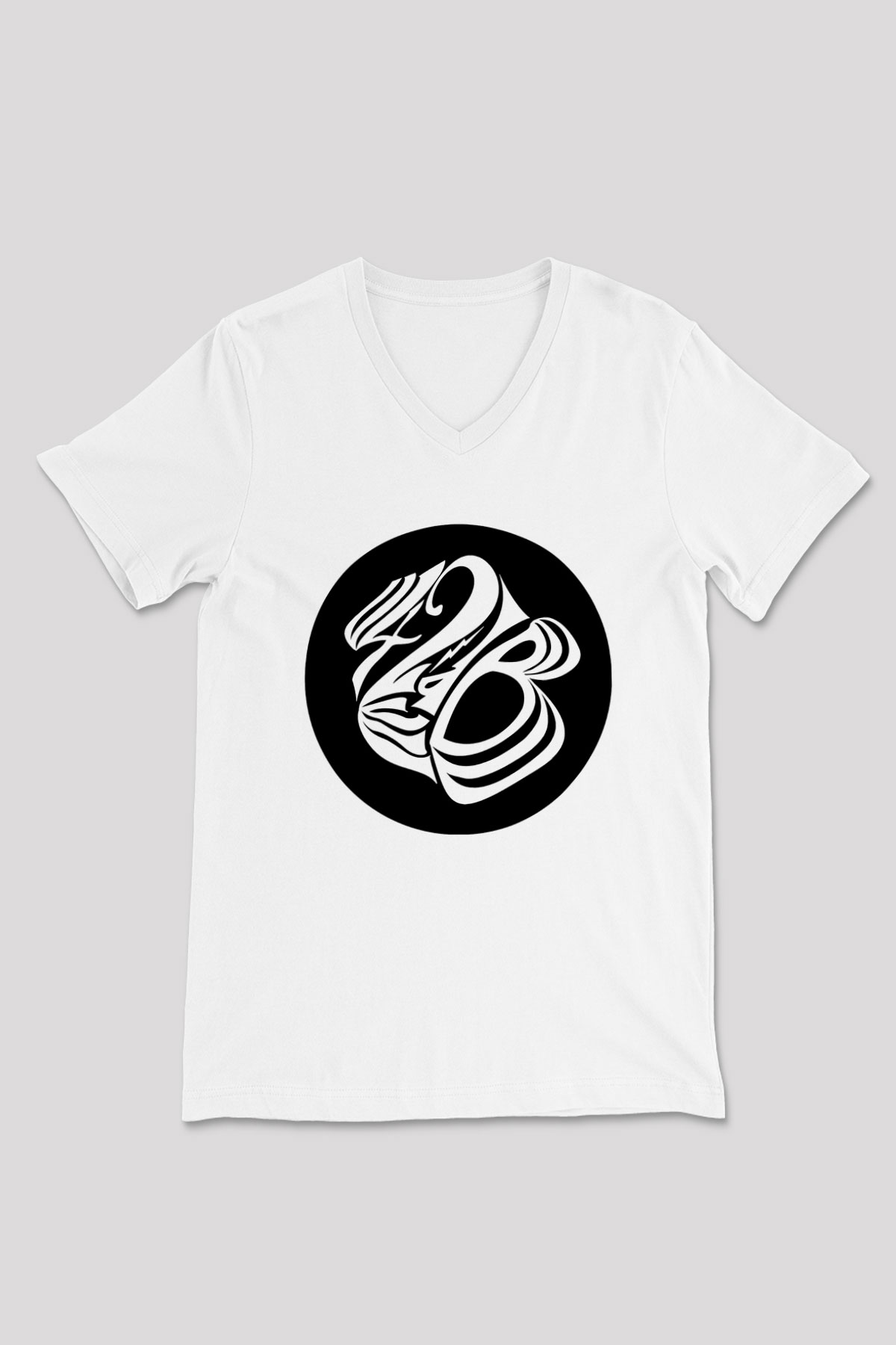 42 decibel Baskılı Unisex Beyaz V Yaka Tişört