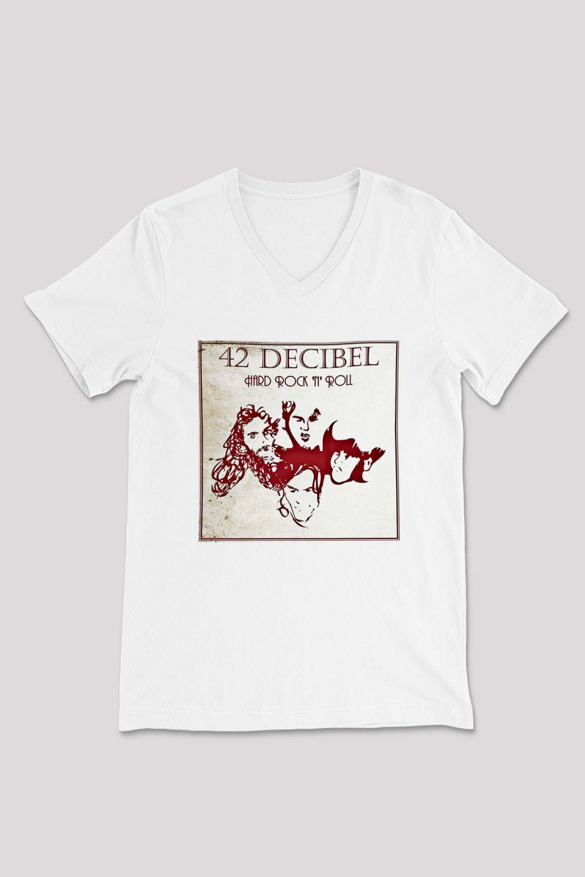 42 decibel Baskılı Unisex Beyaz V Yaka Tişört