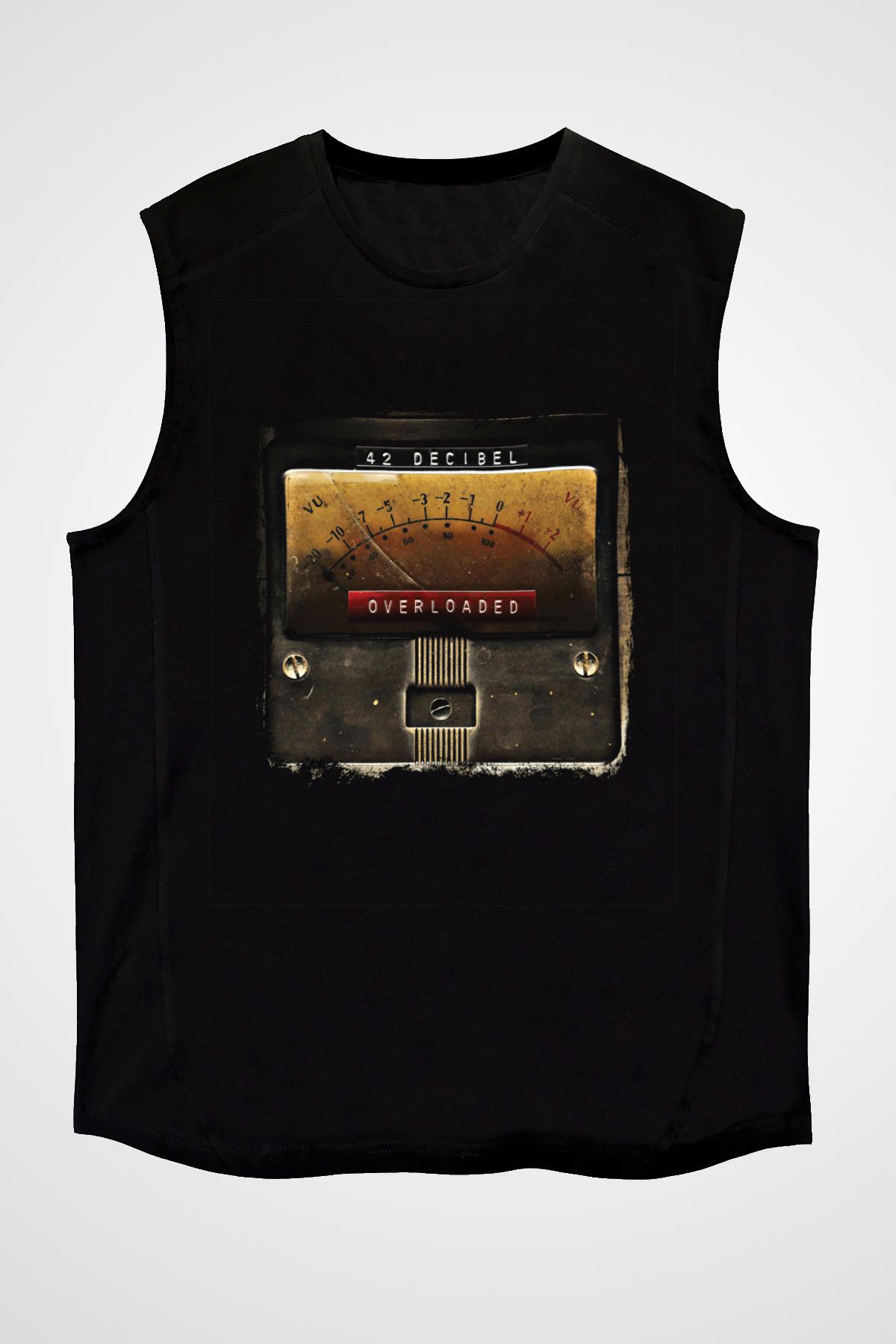 42 decibel Baskılı Unisex Siyah Kolsuz Tişört