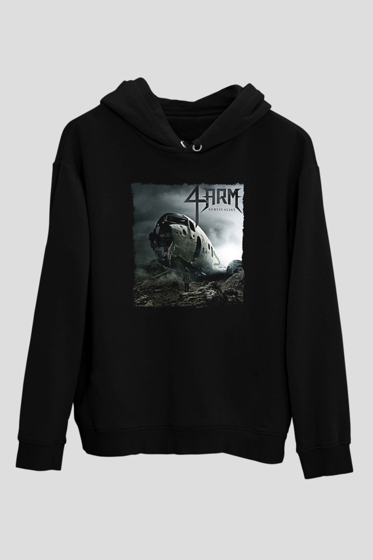 4arm Baskılı Unisex Siyah Hoodie