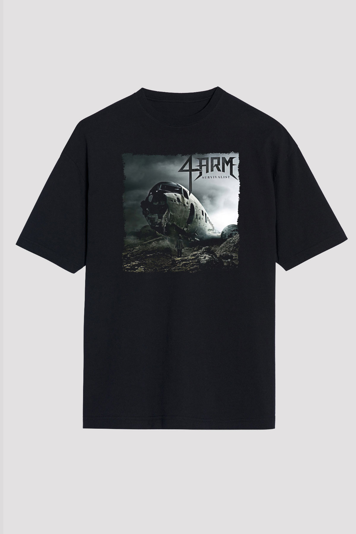 4arm Baskılı Unisex Siyah Oversize Tişört - Tshirt
