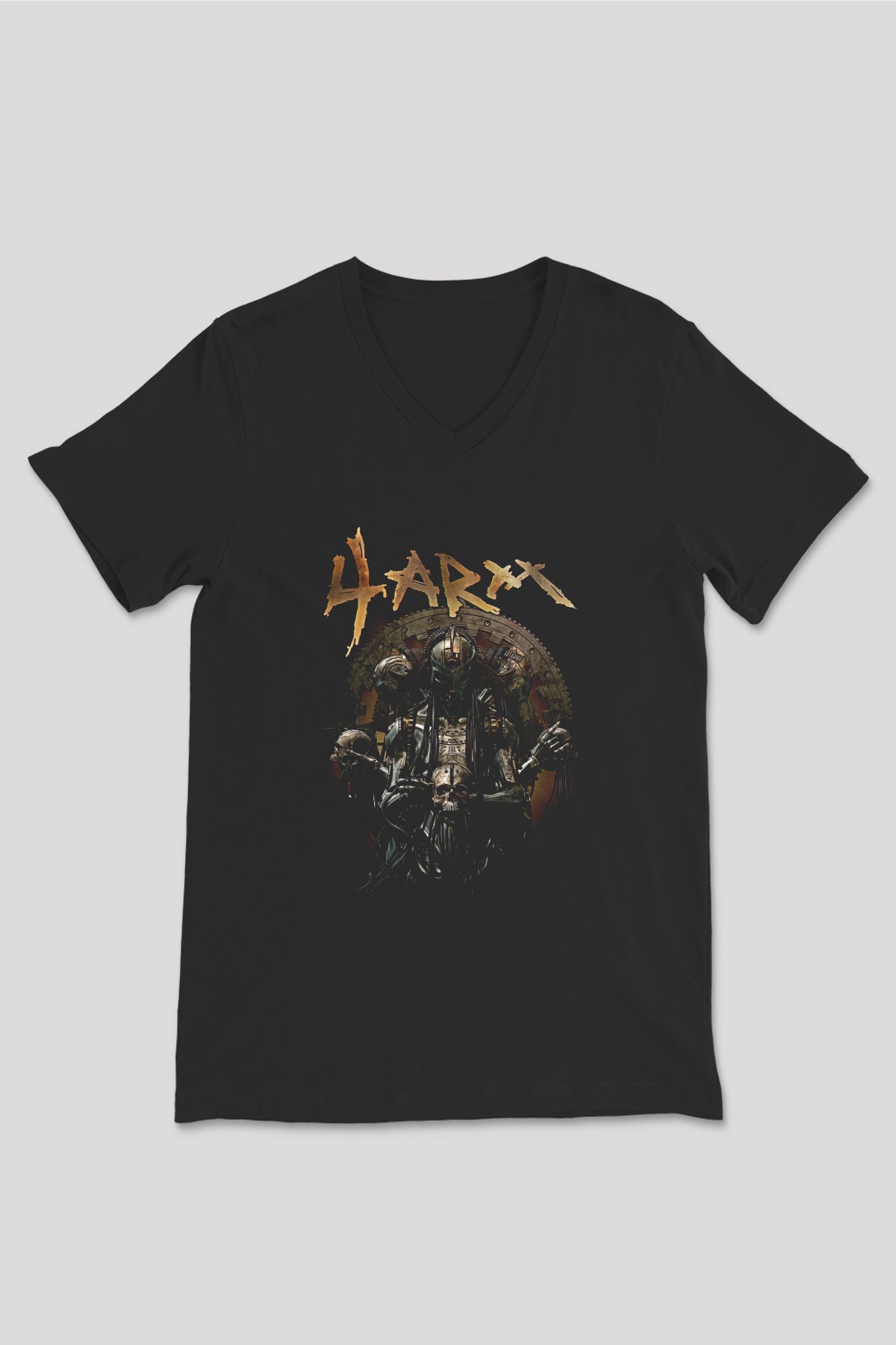 4arm Baskılı Unisex Siyah V Yaka Tişört - Tshirt
