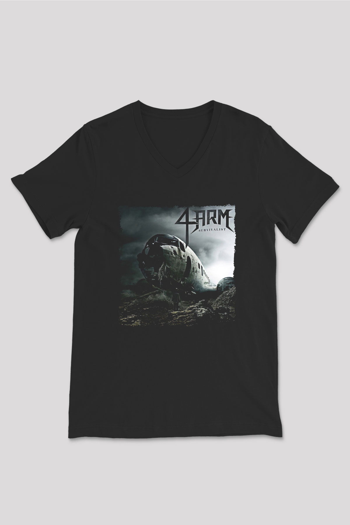 4arm Baskılı Unisex Siyah V Yaka Tişört - Tshirt