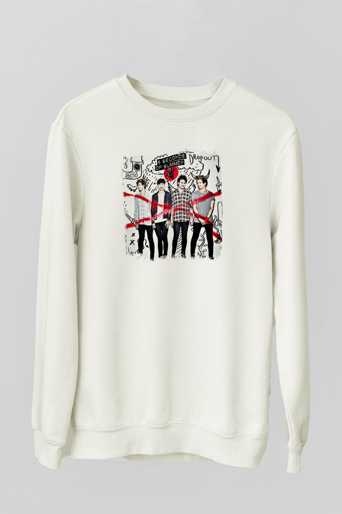 5 Seconds Of Summer Baskılı Unisex Beyaz Sweatshirt