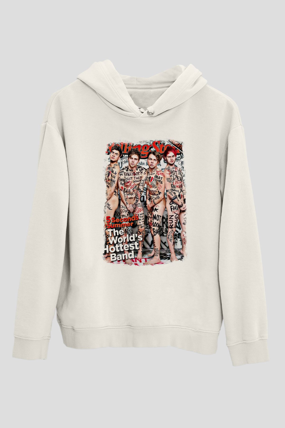 5 Seconds Of Summer Baskılı Unisex Beyaz Hoodie