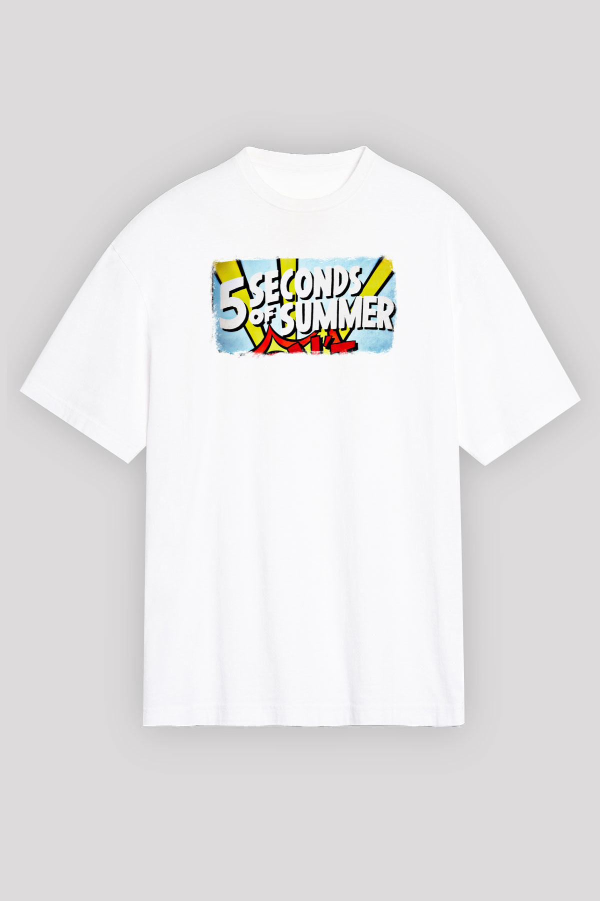 5 Seconds Of Summer Baskılı Unisex Beyaz Oversize Tişört
