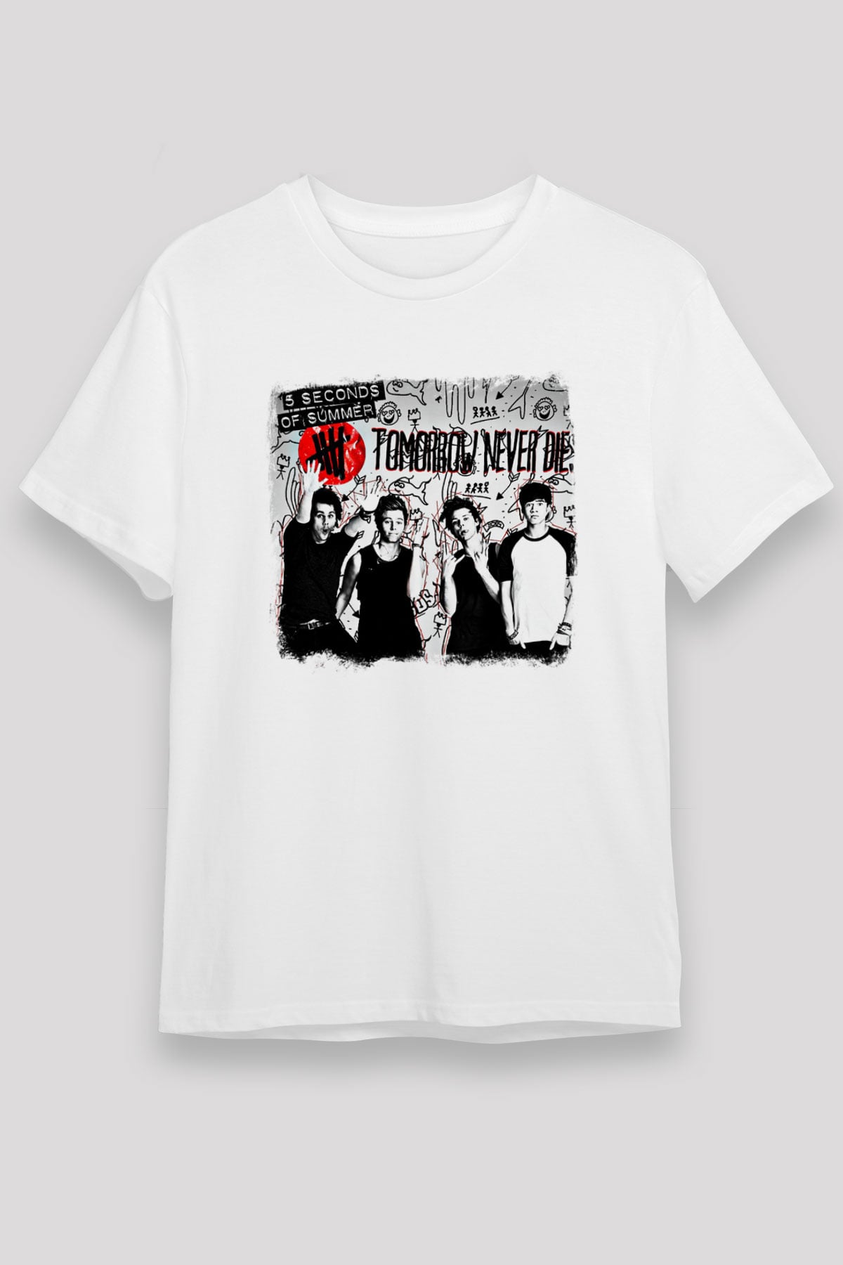 5 Seconds Of Summer Baskılı Unisex Beyaz Tişört