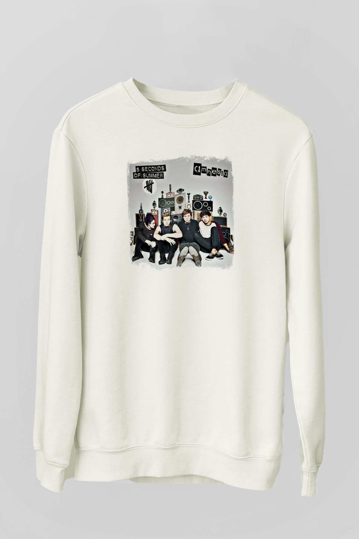 5 Seconds Of Summer Baskılı Unisex Beyaz Sweatshirt