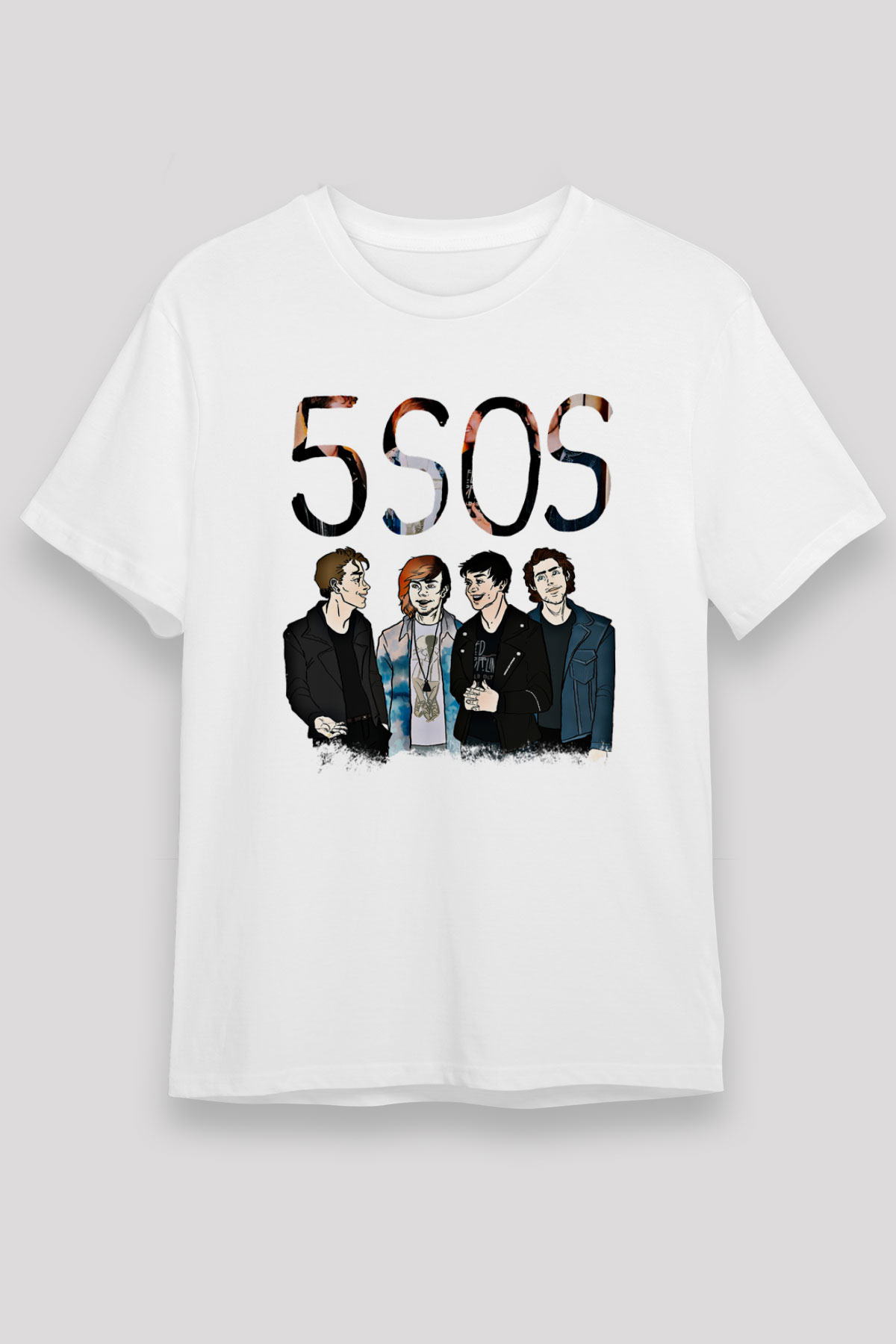5 Seconds Of Summer Baskılı Unisex Beyaz Tişört