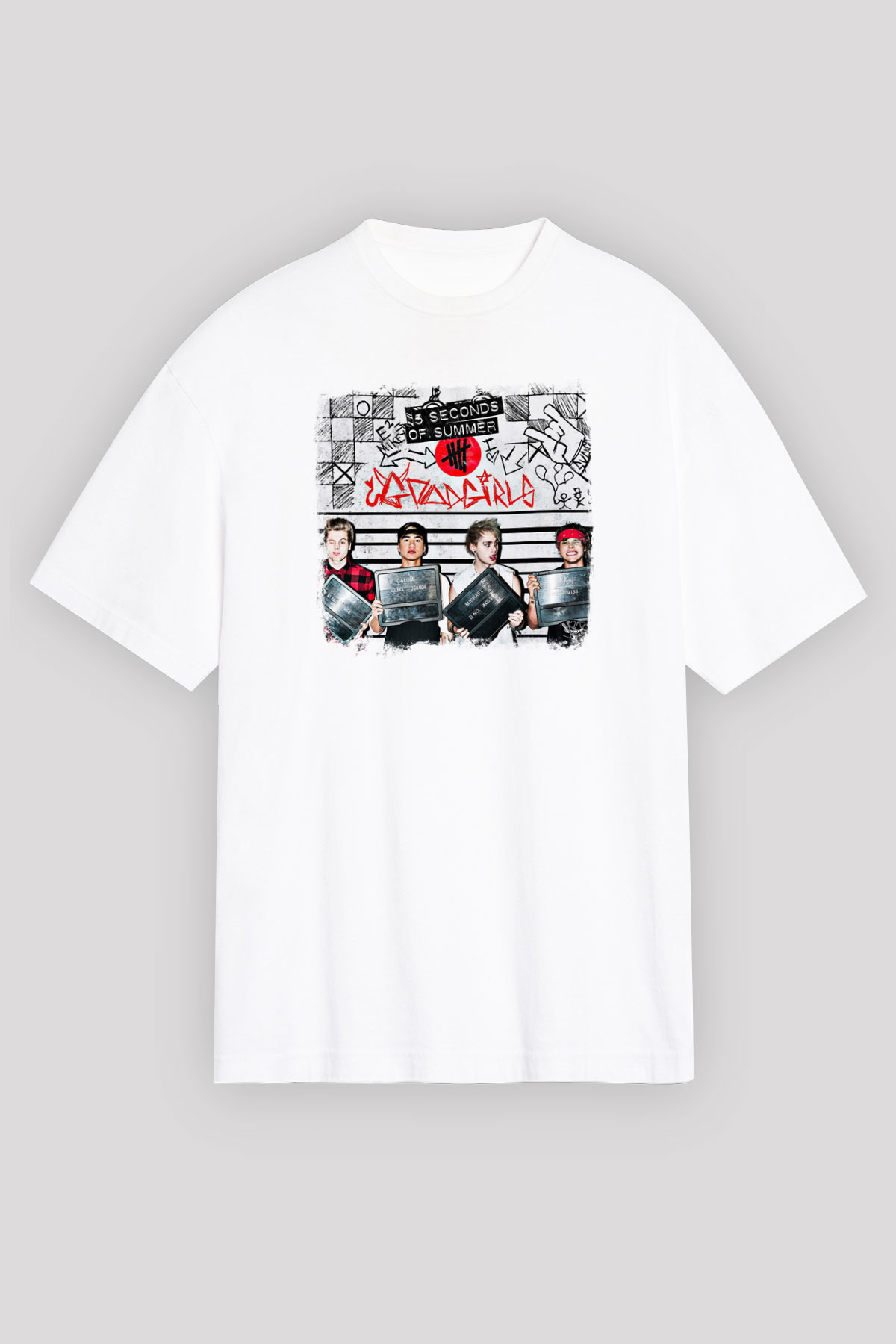 5 Seconds Of Summer Baskılı Unisex Beyaz Oversize Tişört