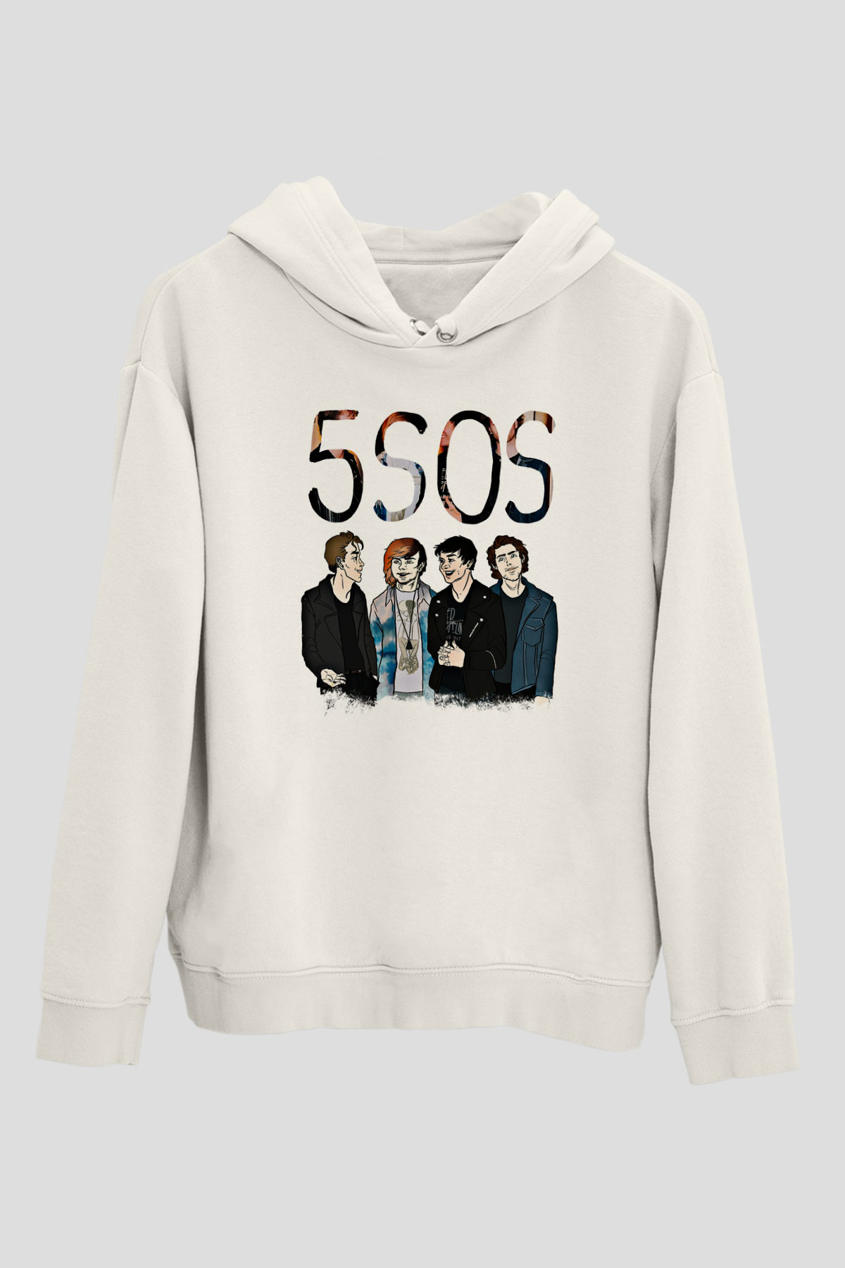 5 Seconds Of Summer Baskılı Unisex Beyaz Hoodie