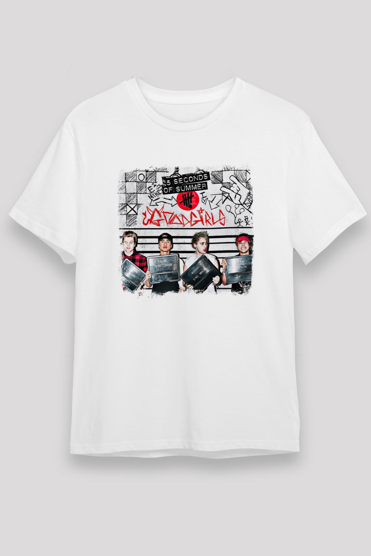 5 Seconds Of Summer Baskılı Unisex Beyaz Tişört