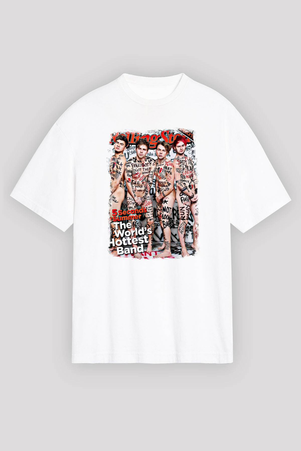5 Seconds Of Summer Baskılı Unisex Beyaz Oversize Tişört