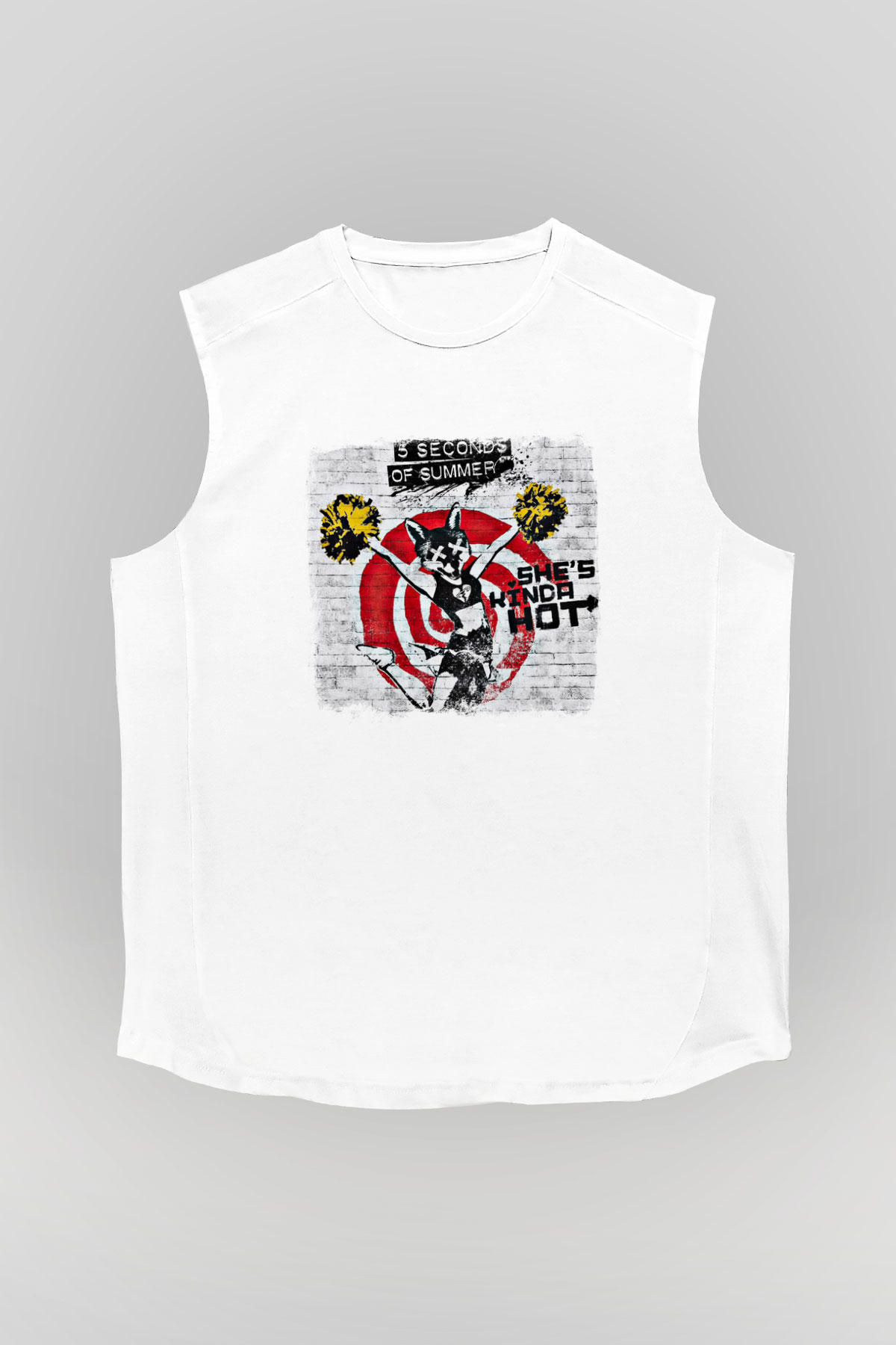 5 Seconds Of Summer Baskılı Unisex Beyaz Kolsuz Tişört
