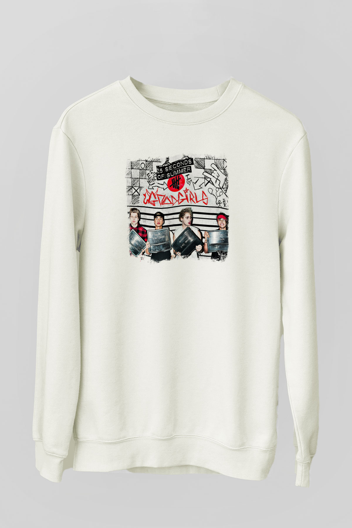 5 Seconds Of Summer Baskılı Unisex Beyaz Sweatshirt