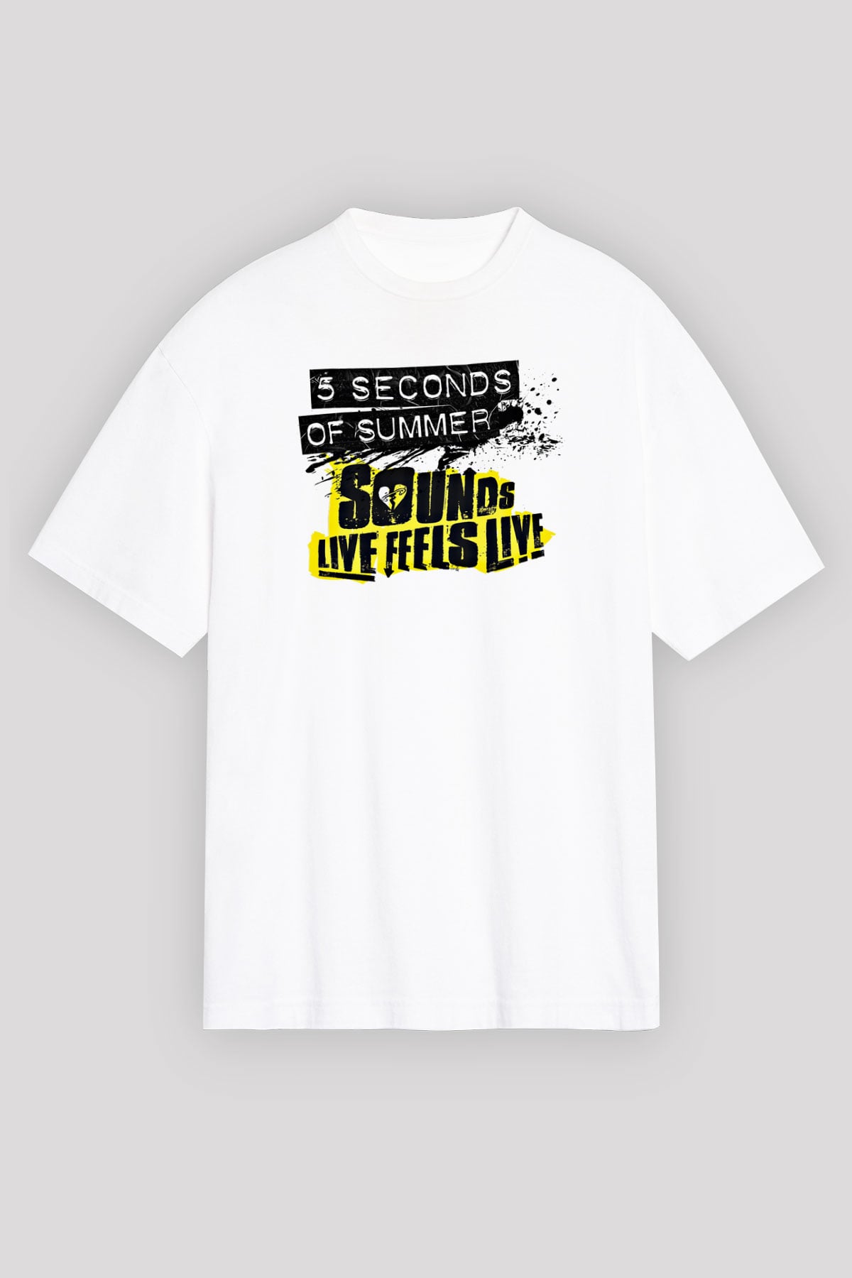 5 Seconds Of Summer Baskılı Unisex Beyaz Oversize Tişört