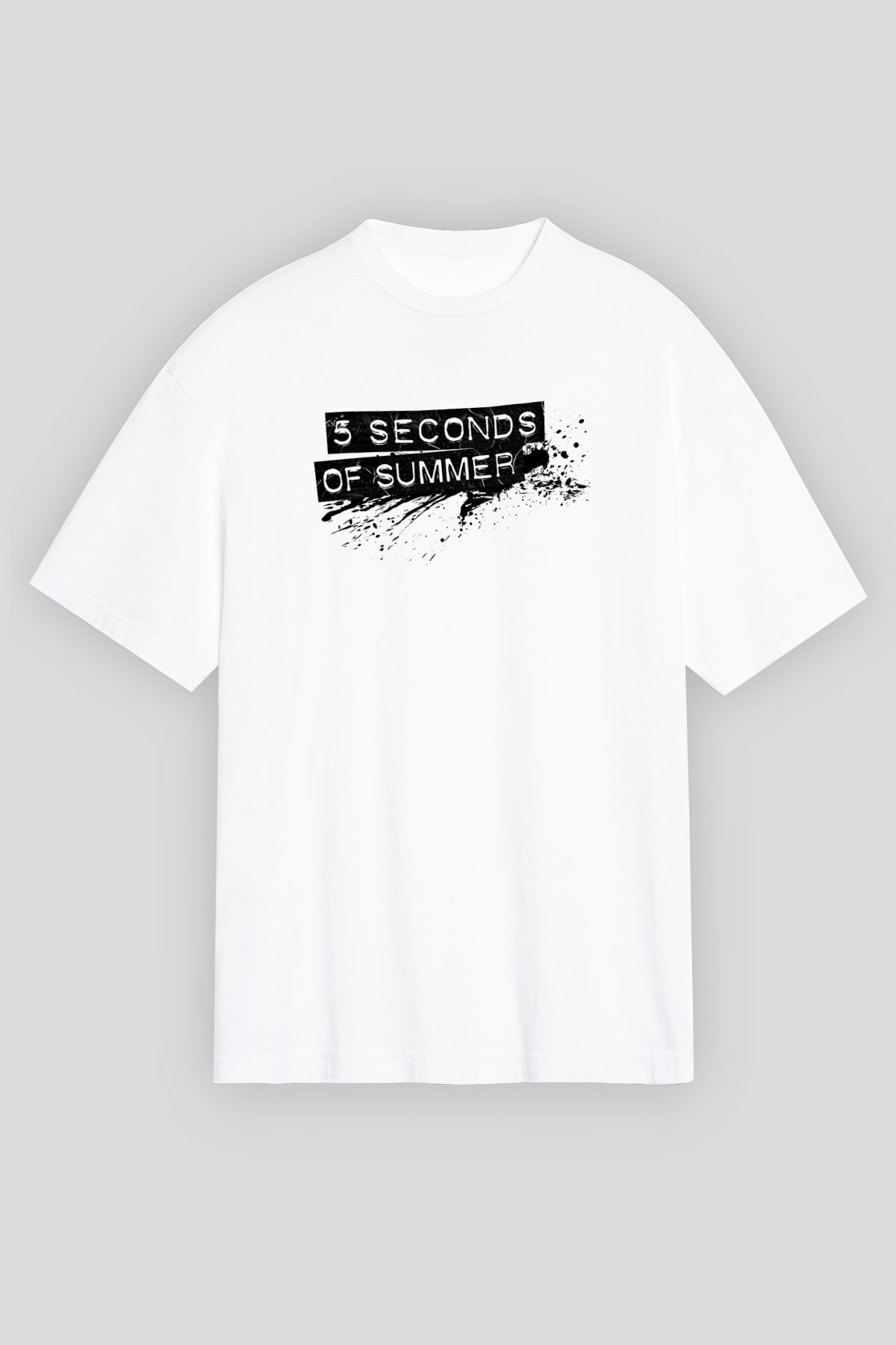 5 Seconds Of Summer Baskılı Unisex Beyaz Oversize Tişört