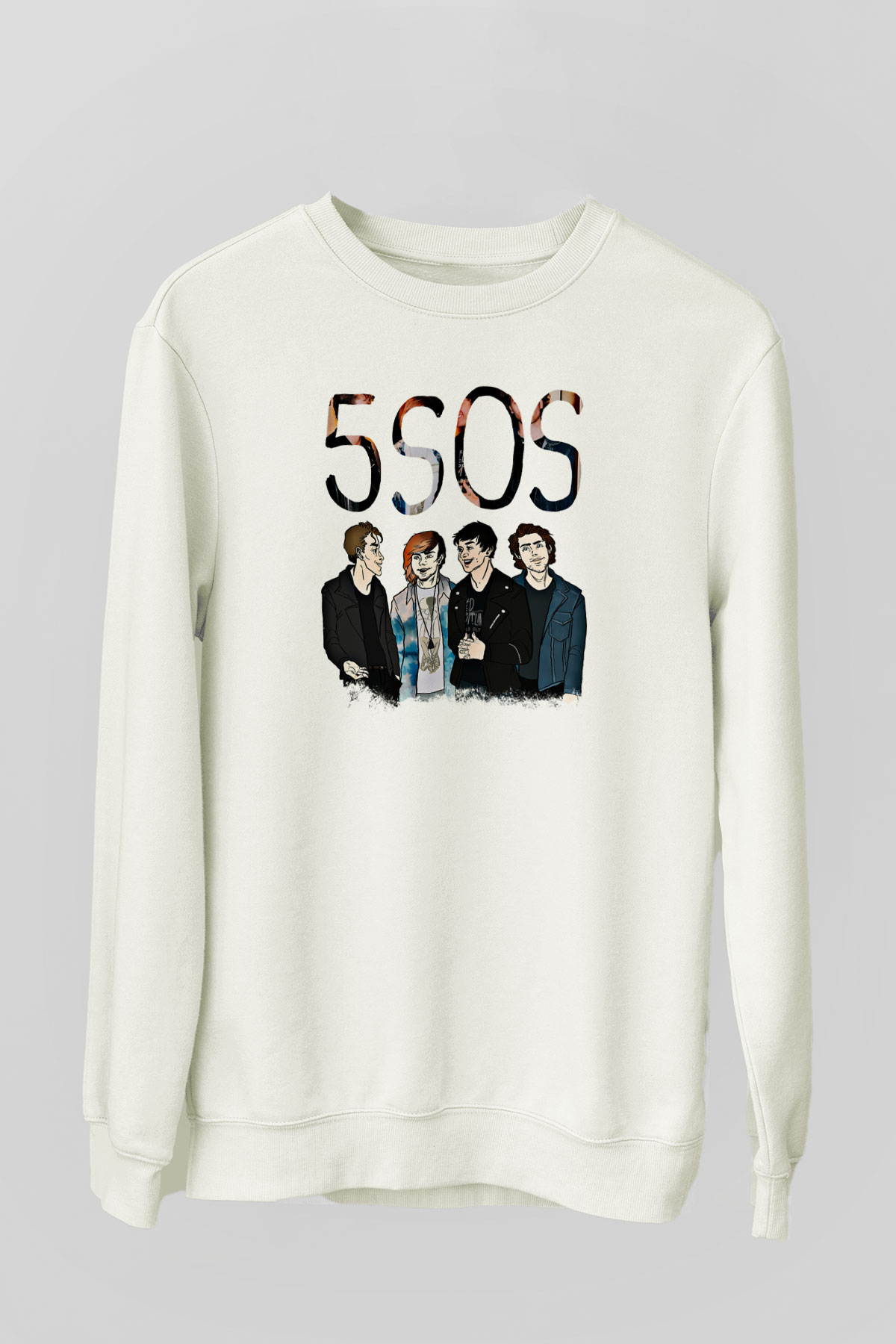 5 Seconds Of Summer Baskılı Unisex Beyaz Sweatshirt