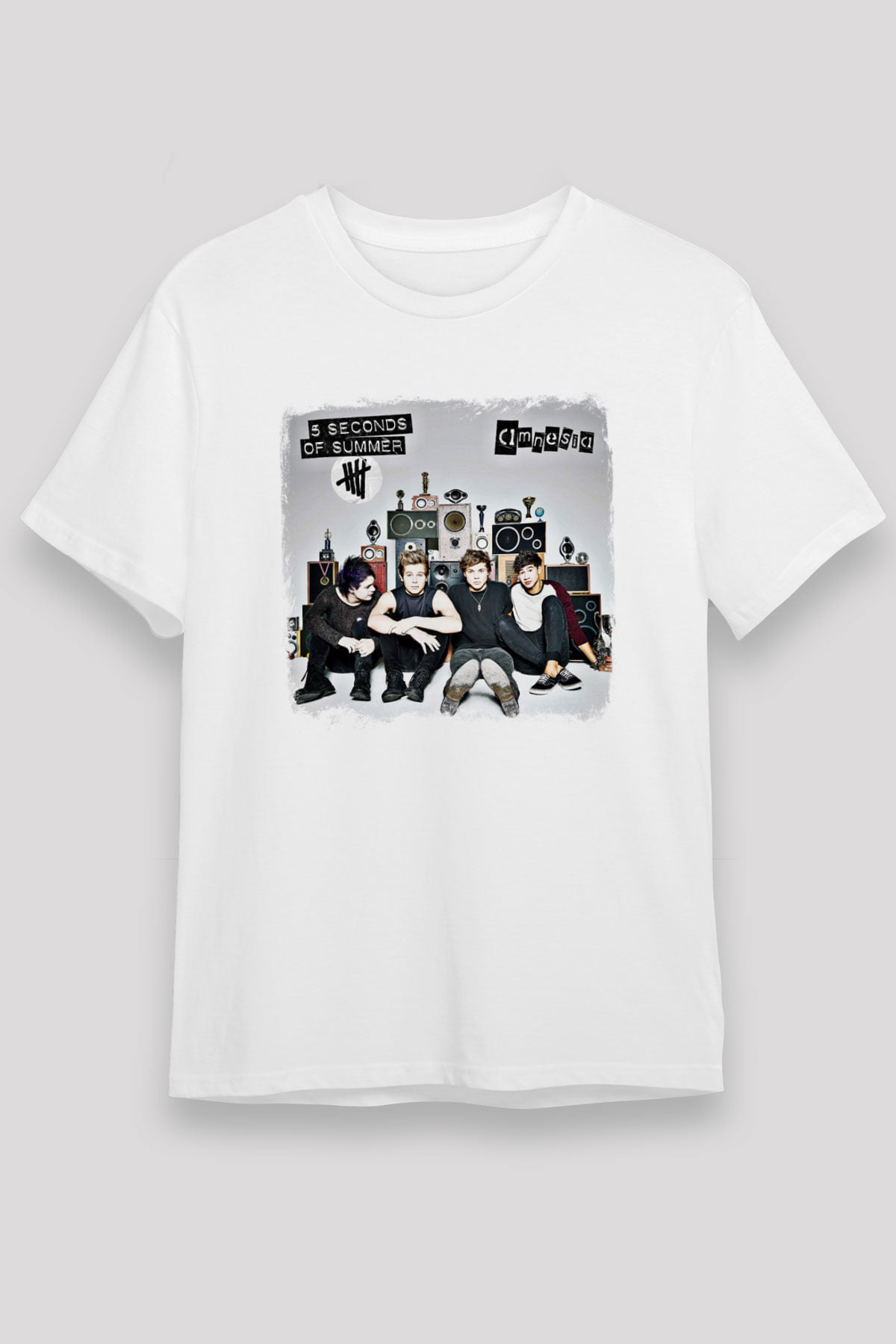 5 Seconds Of Summer Baskılı Unisex Beyaz Tişört
