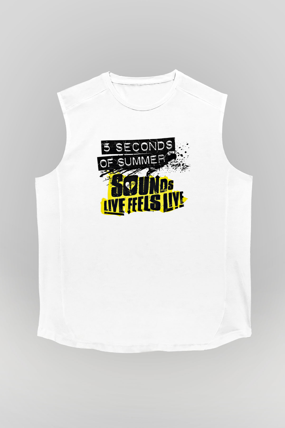 5 Seconds Of Summer Baskılı Unisex Beyaz Kolsuz Tişört
