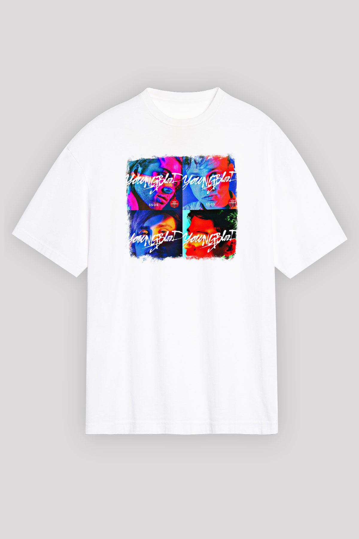 5 Seconds Of Summer Baskılı Unisex Beyaz Oversize Tişört