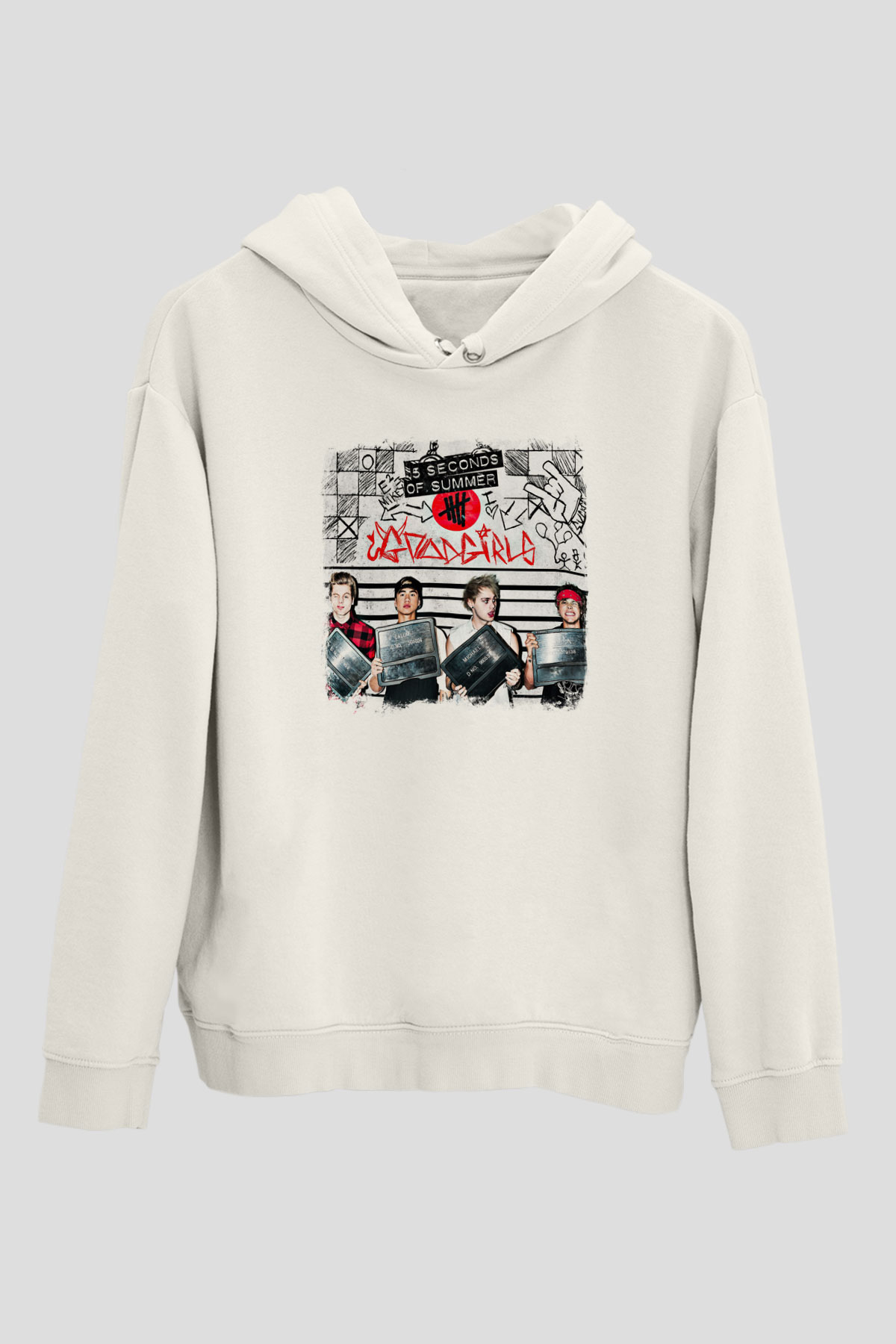 5 Seconds Of Summer Baskılı Unisex Beyaz Hoodie